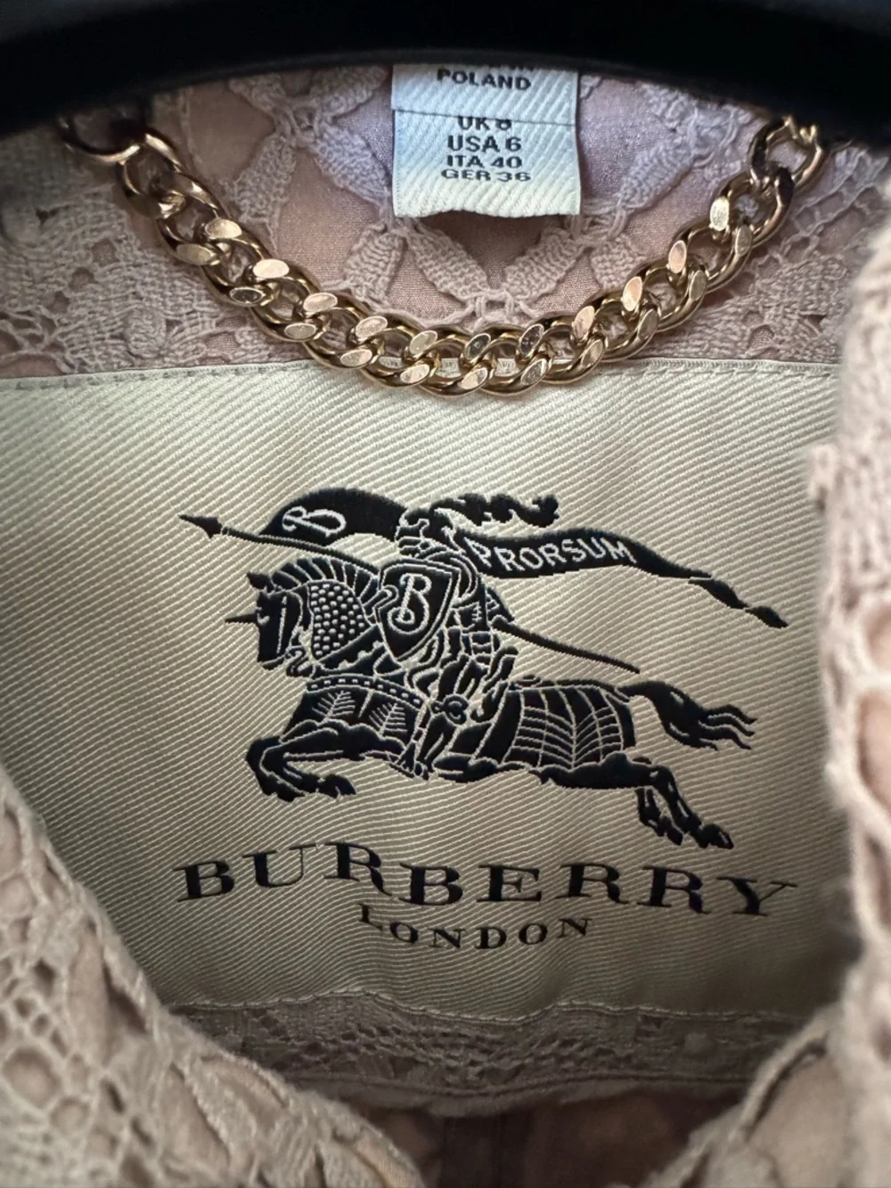 Burberry Lace Overlay Double-Breasted Trench Coat in Dusty Rose - Picture 5 of 12